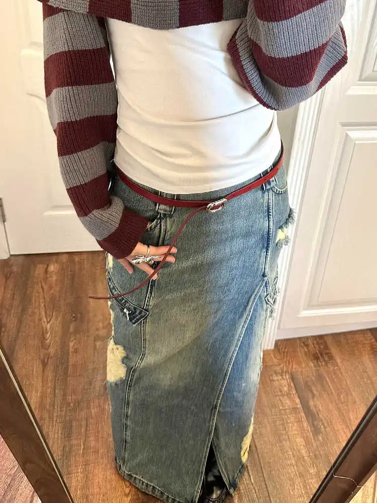 Falda vaquera Vintage Goblin Core coreana Y2k Maxi falda vaquera dividida Kpop Harajuku japonés Grunge 2000s estética Cyber Punk E-girl