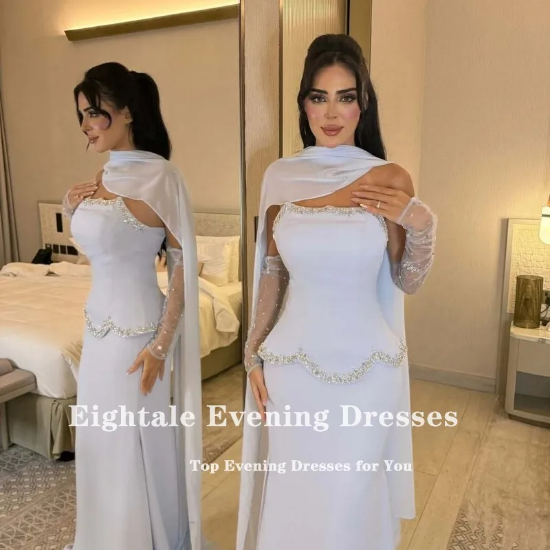 Eightale vestido de noite árabe para festa de casamento sem alças frisado elástico sereia vestido de baile personalizado