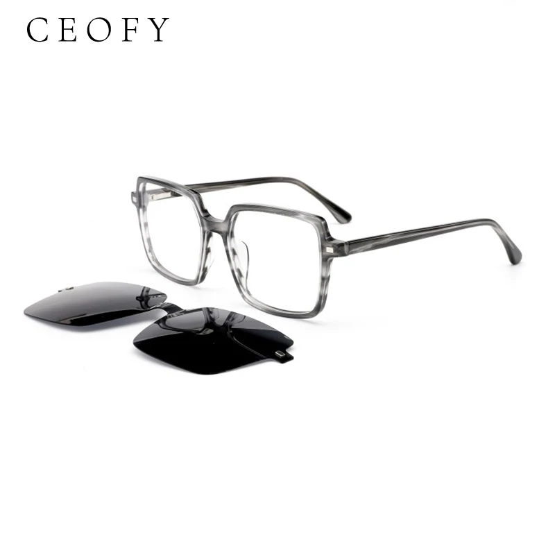 

Ceofy Men Women Big Size Glasses Frame Fashion Vintage 2 In 1 Polarized Sunglasses UV400 Brand Designer Eyeglasses Frame