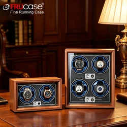 FRUCASE Wooden Watch Winder for Automatic Watches 4 Rolex Box Jewelry Display Collector Storage Wood grain with light