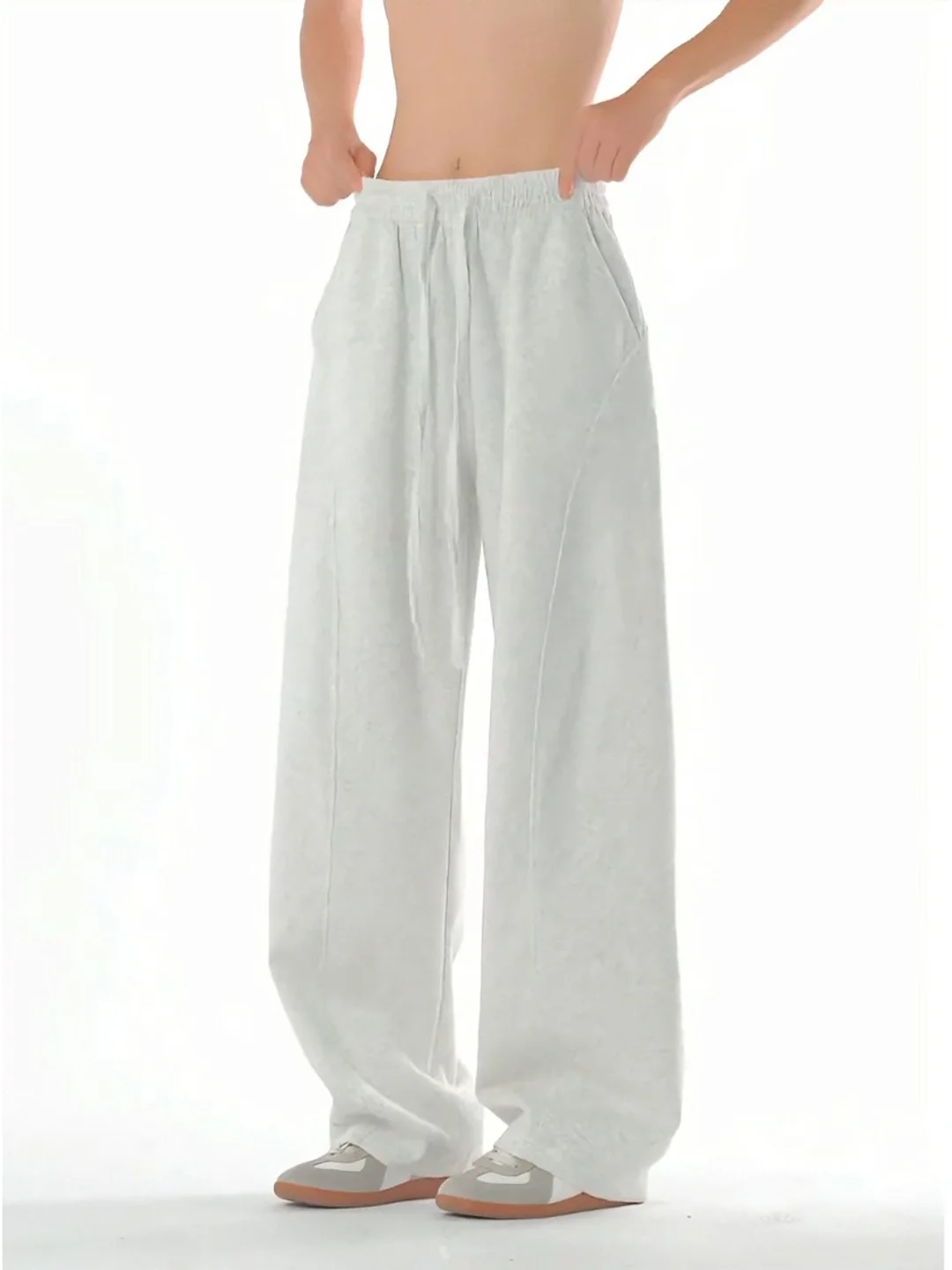 

Cleanfit Casual Sports Sweatpants Men's Spring Autumn Floral ey Slanted Cut Wide Leg Pants American Sle Loose Fit Knitwear