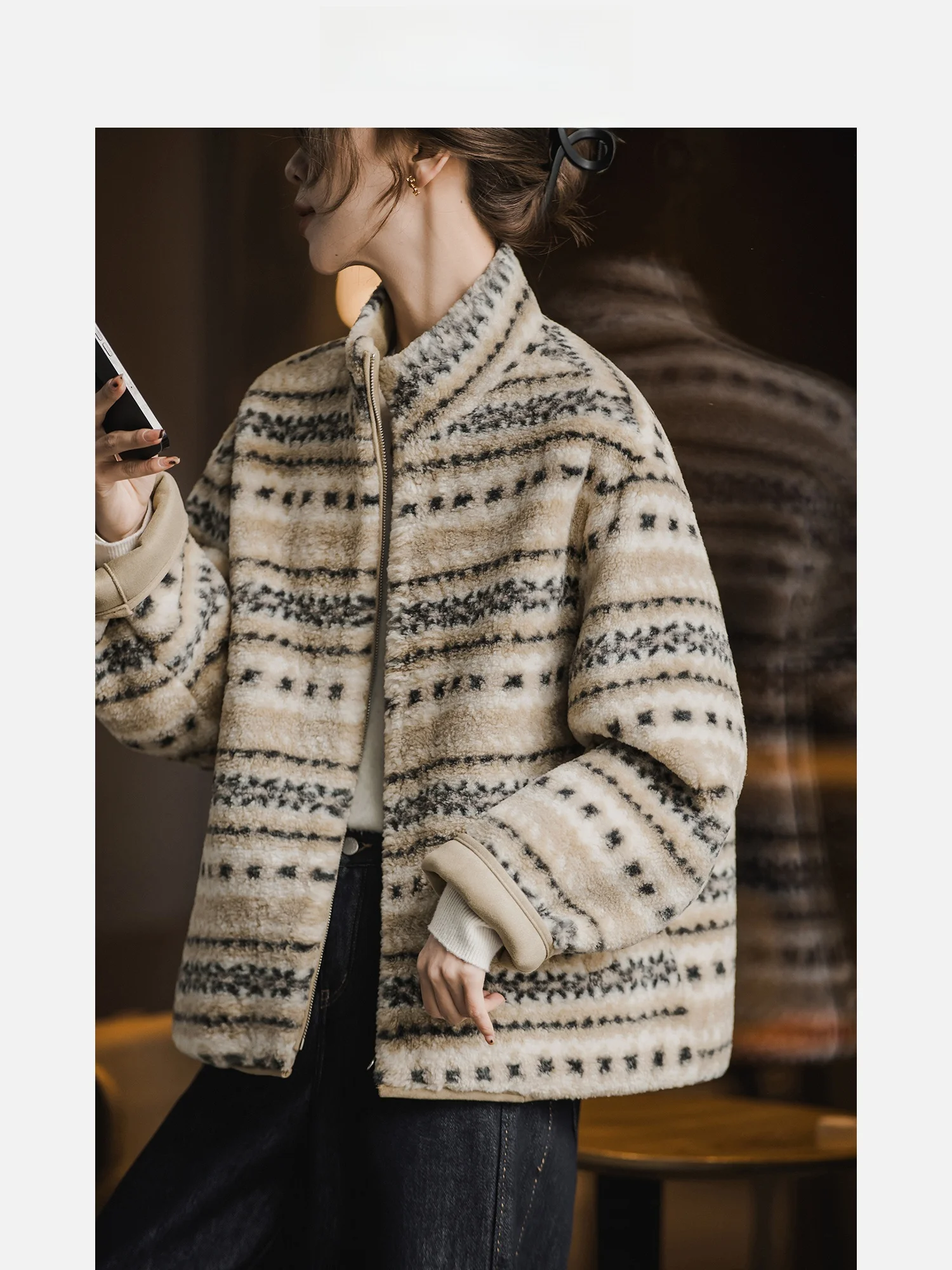 

Женская короткая меховая куртка Xiaoguli Long Island, стеганая, с узором Fair Isle, теплая, из полиэфирного волокна, для зимних поездок на работу