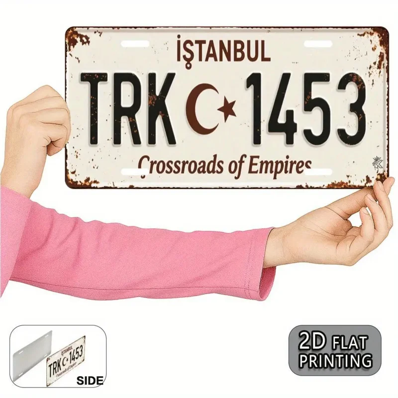 طائرة ثنائية الأبعاد - [طائرة [طائرة] 1 اسطنبول TRK C 1453 لافتة ألومنيوم معدنية عتيقة - علامة ديكور ريفية مقاس 11,9 × 6 بوصة، مصممة كـ "Cr