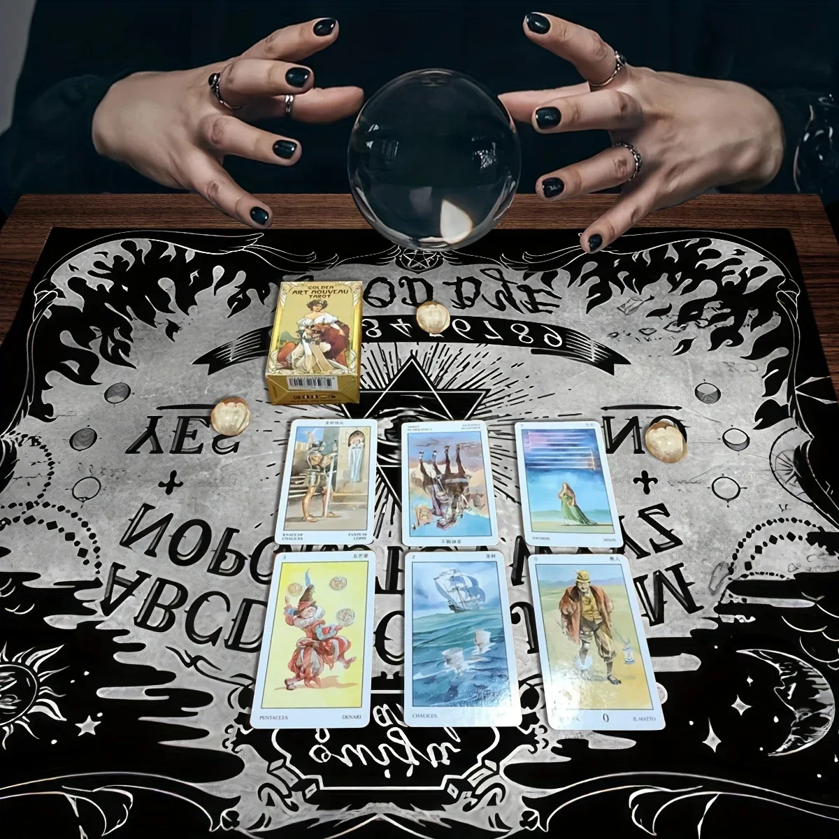 VIKAMA Ouija Board Tablecloth Black and White Spell Mysterious Triangle Halloween Divination Paranormal Party Decoration