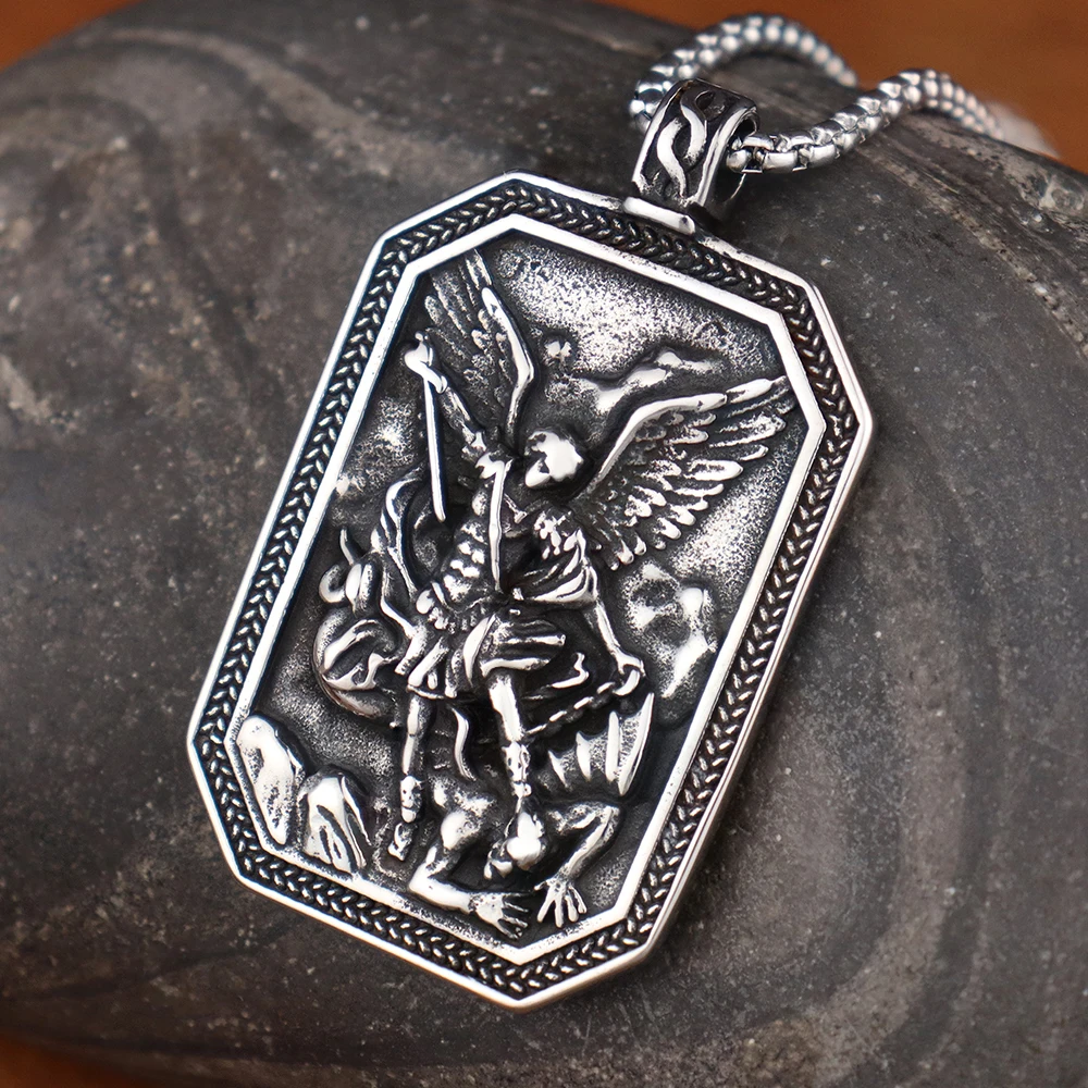 

316L Stainless Steel Angel St.Michael Necklaces for Women Vintage God of War Pendant Chain Male Jewelry Accessories Dropshipping