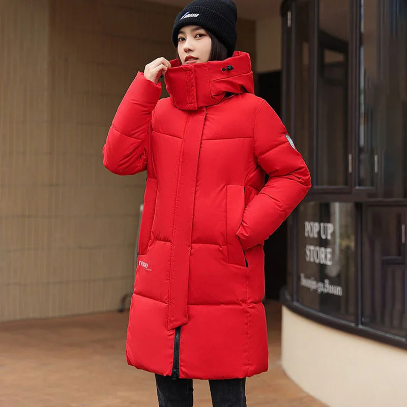 

Korean Plus Size Down Cotton Jacket Women's Overcoat Winter New Thick Warm Hooded Parker Jacket Medium Long Loose Cotton Jacket