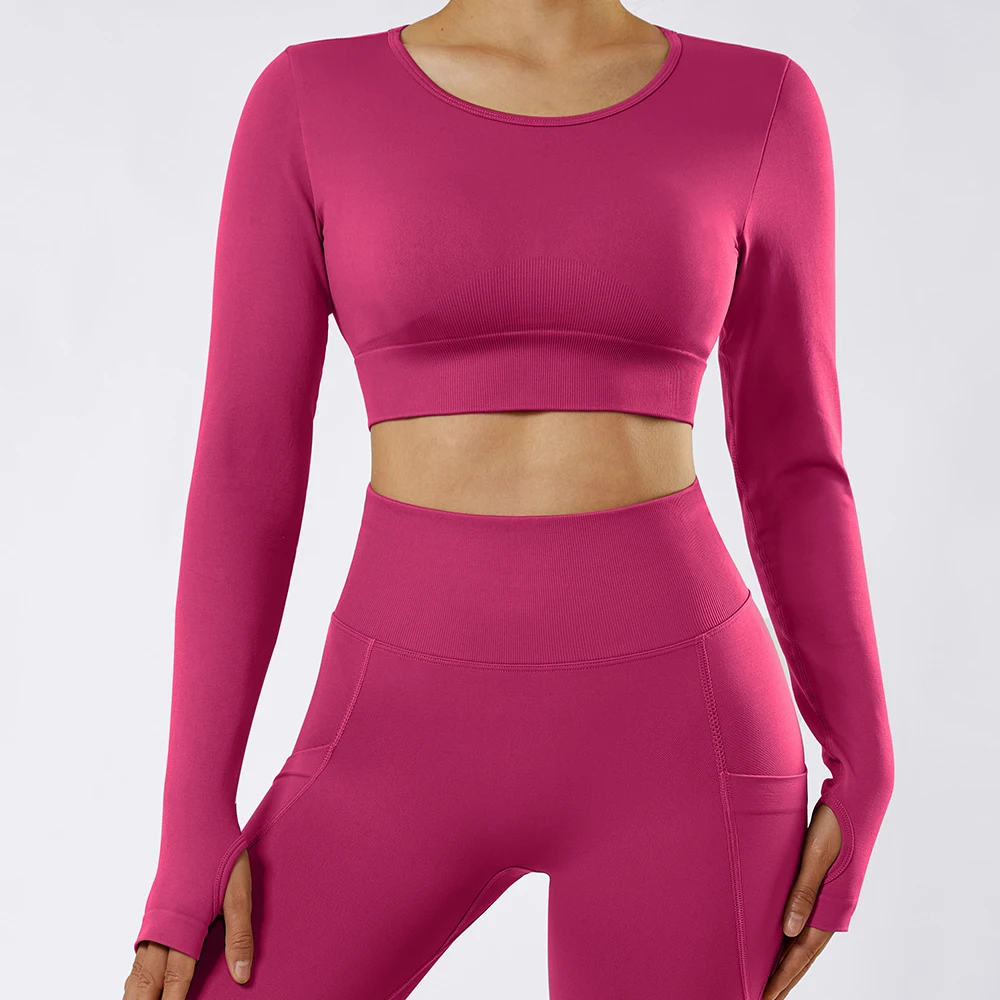 Women Yoga T-shirts Solid Long Sleeve Sports Top Gym Workout Running Shirts Sexy Backless Exposed Fitness Gym Sport Wear Female