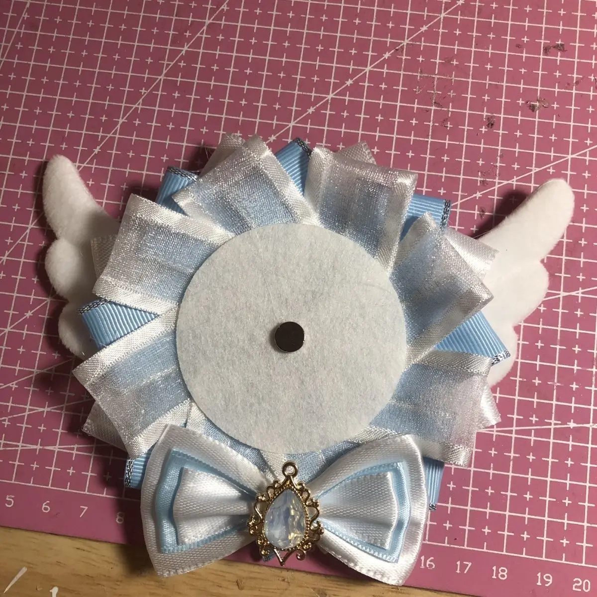 cute Plush Wings Badge Rosette,pink Ribbon Badge Holder,Ita bags bowknot Accessories,Japanese Anime cosplay Decoration
