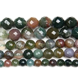 Natural Stone Faceted Indian Agate Round Loose Beads 15