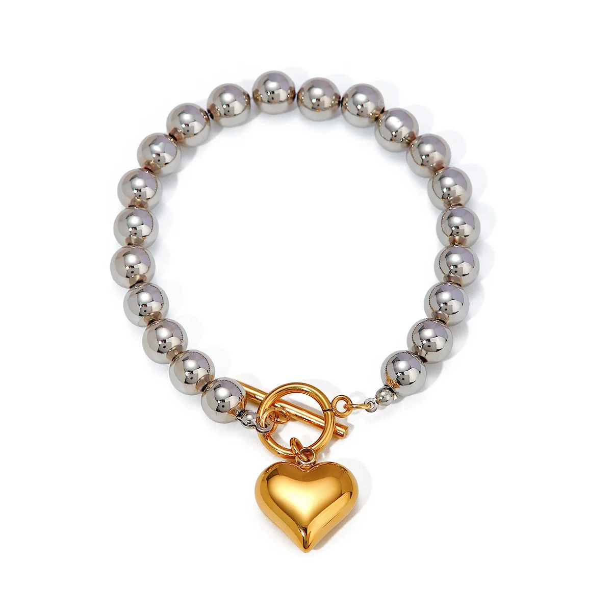 

Stainless Steel PVD 18K Gold Plated Tarnish Beads Heart Bracelet For Woman Jewelry Wholesale Summer Trendy