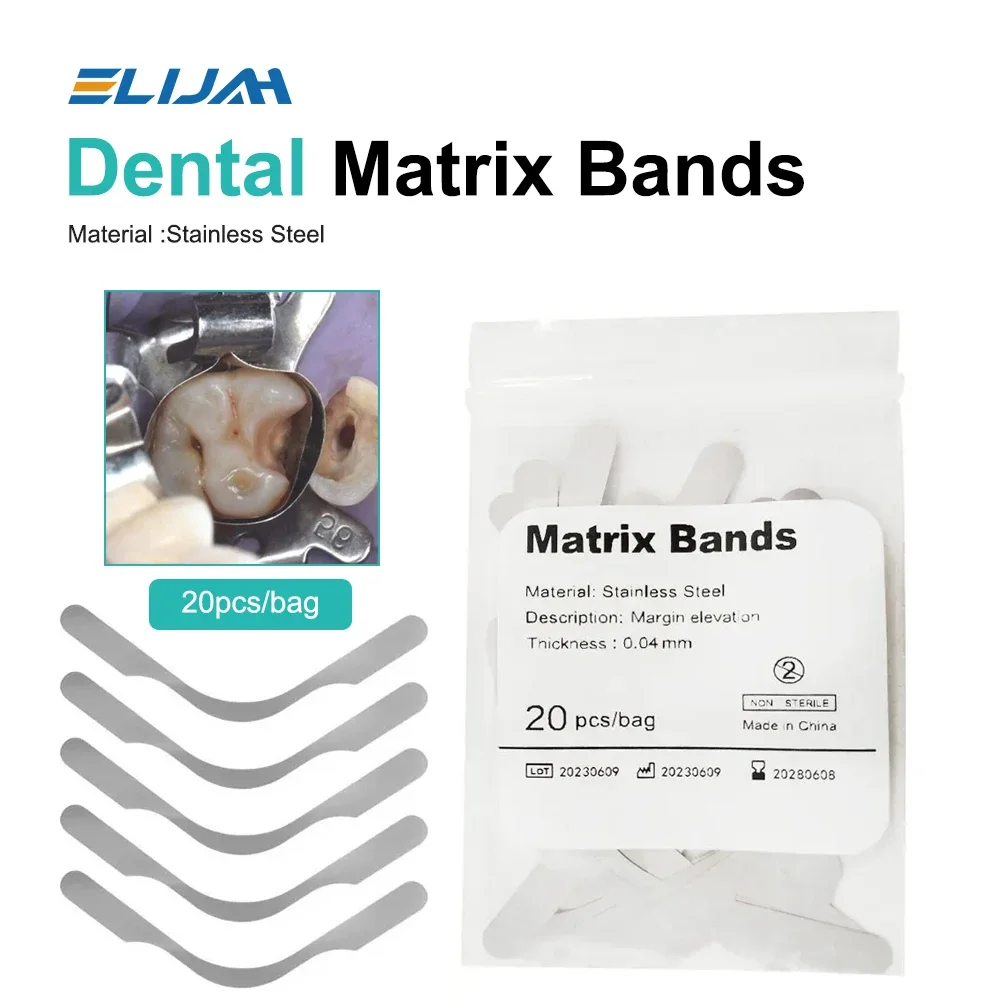 

20Pcs Dental Matrix Bands Tofflemire Stuck Gingival Wall Lift Large Curvature Sectional Contoured Matrices Matrix Dentistry Tool