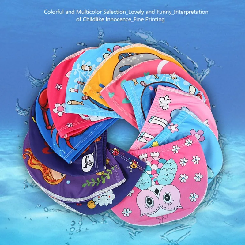 Swimming Cap for Children Elastic Fabric Cute Cartoon Pool Swimming Cap Lovely Kids Protect Ears Swim Hat for Boys Girls