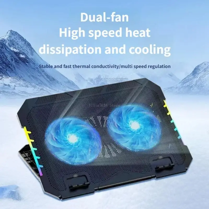 

Laptop Cooling Pad Gaming Stand With Double Fan And Adjustable Tilts For Long Work