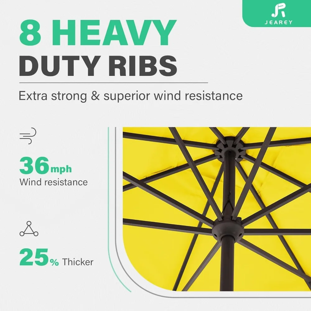 8x10 ft Rectangular Patio Umbrellas Outdoor Table Market Umbrella w/Crank, 8 Sturdy Ribs, UV Protection Waterproof Sunproof(Yel