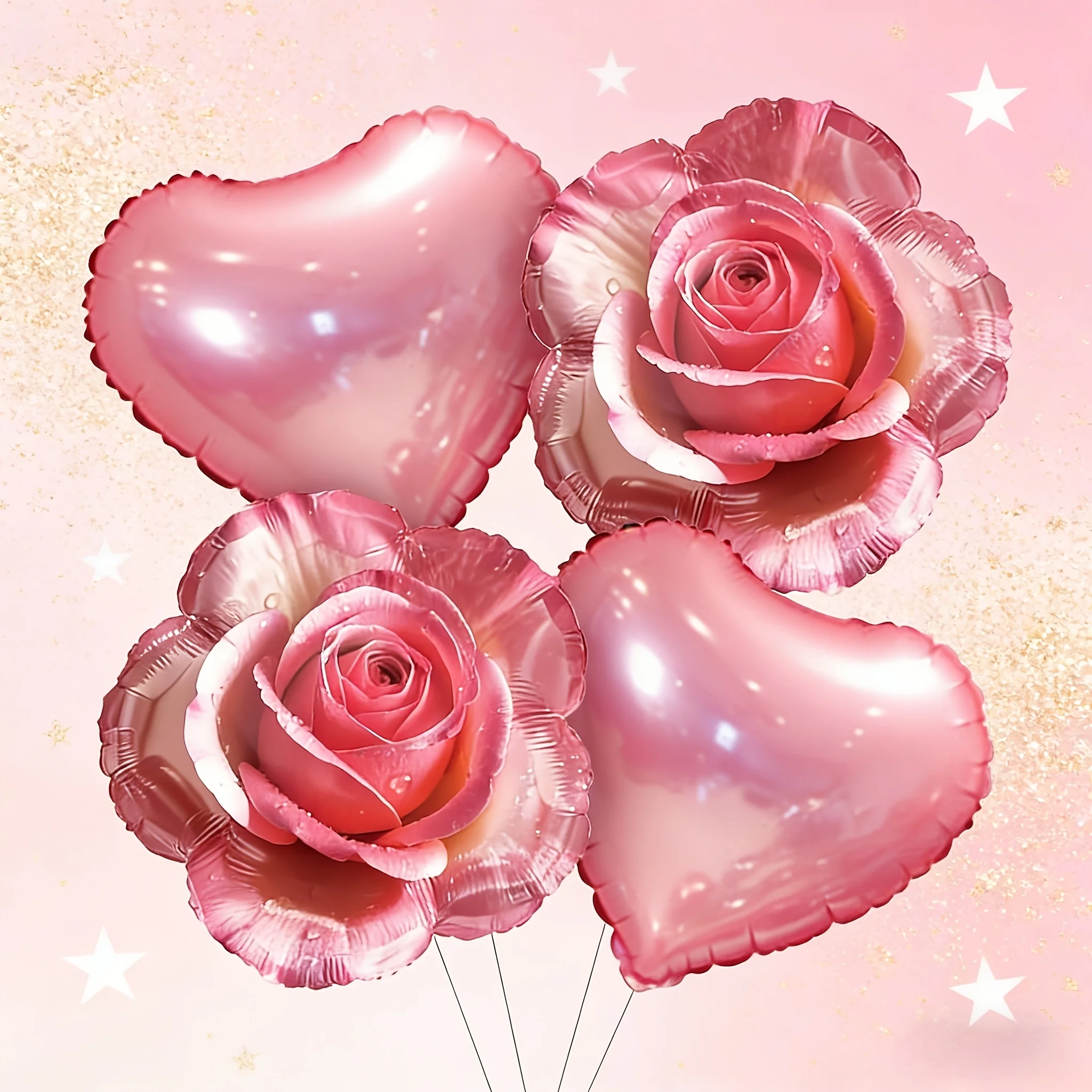 4 Stück gemischte rosa Rosenballons, Rosenförmige Ballons für Valentinstag, Hochzeit, Geburtstag, Jubiläum, Hintergrundwand, Party-Dekoration im Freien – Detail 1