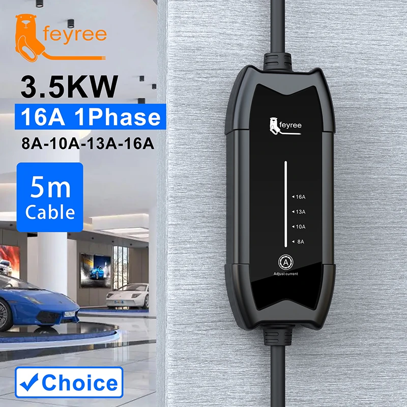 

feyree EV Portable Charger Type2 / GB/T Plug Connector 16A 1Phase 3.5KW Type1 5m Wallbox Charging Station for Electric Vehicle