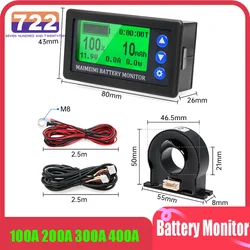 Lifepo4 Monitor batteria voltmetro digitale amperometro DC8-100V 100A - 400A Monitor batteria Hall Coulomb Tester AH misuratore di tensione