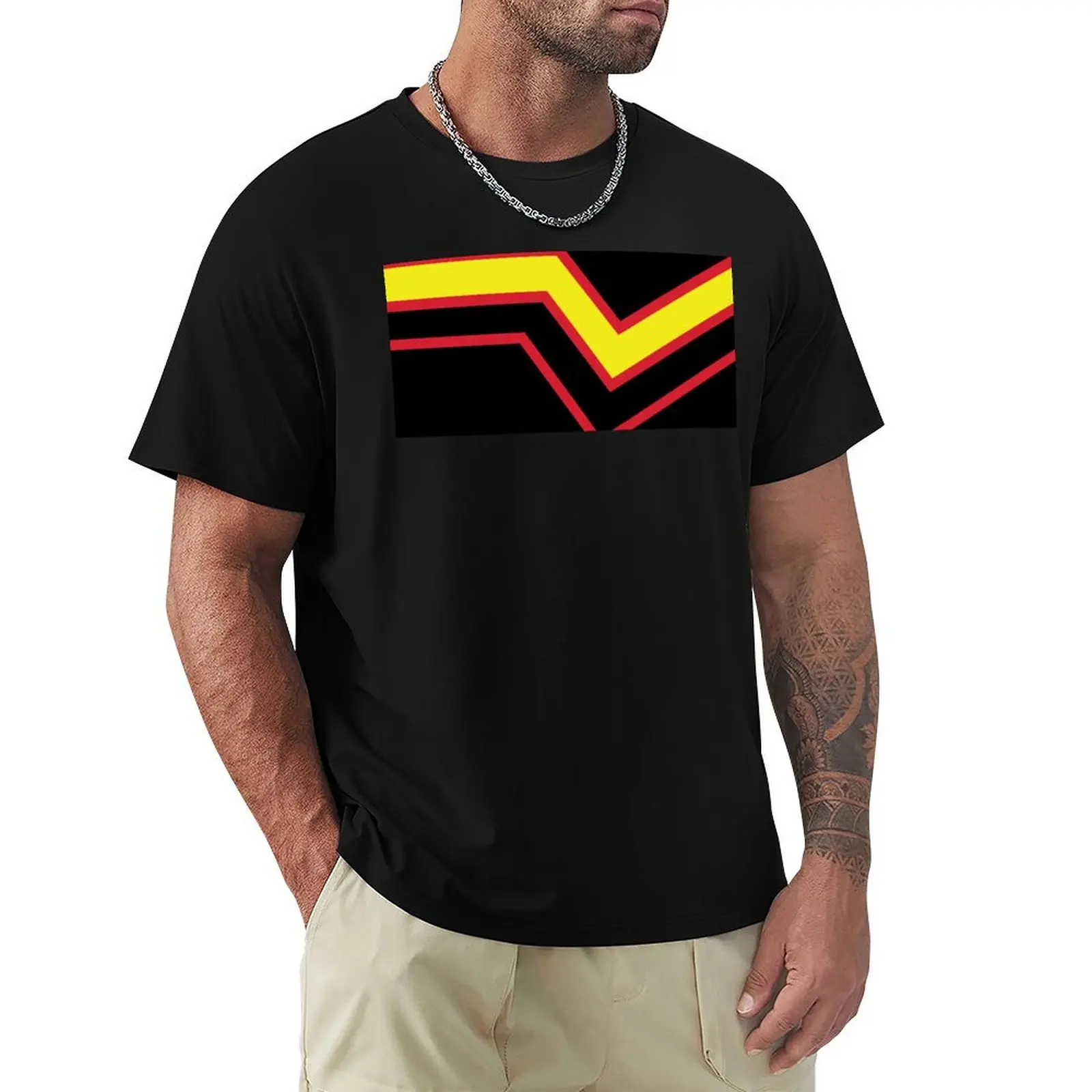 

Black Red Yellow Stripe Rubber Latex Pride Flag T-Shirt Tough Fabric Work Tee