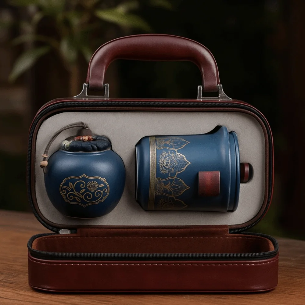 

With Handle Portable Tea Set Cerc Material Premium Material Travel Tea Set Three Cups One Pot Tea Making Equipment