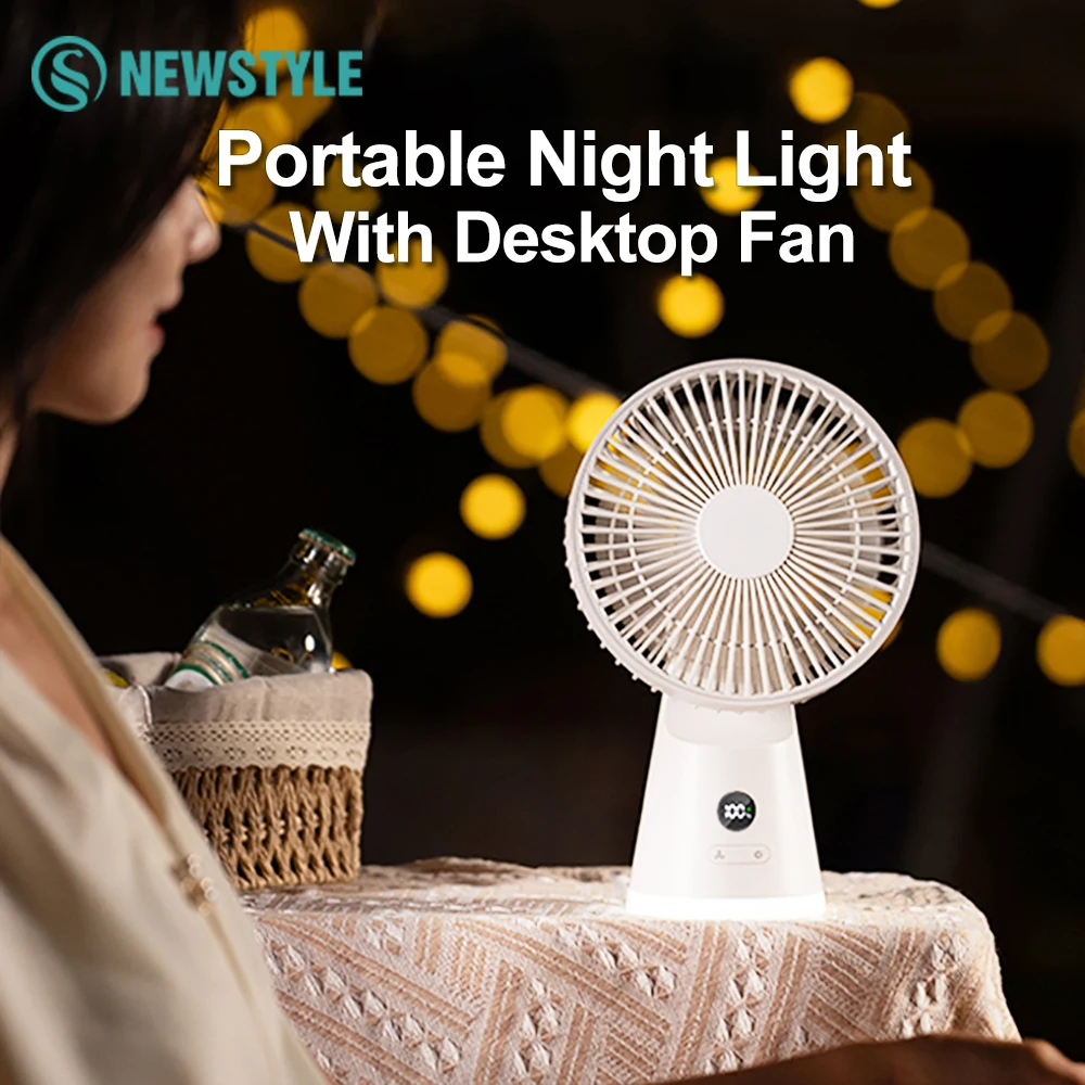 Portable Night Light With Desktop Fan,Rechargeable Sleep Light With Digital Display Circulating Wind For Bedroom Camping Hiking