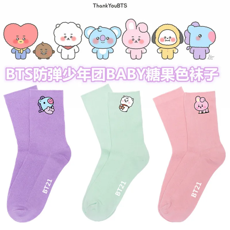 Корейские носки BT21 BTS, Детские хлопковые носки, длинные осенне-зимние шерстяные носки