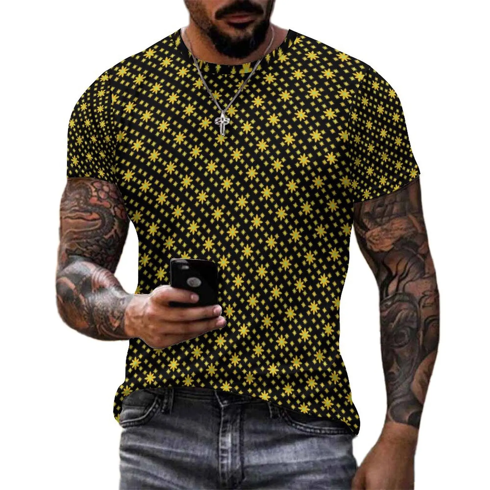 Oversize T Shirt Beach Yellow Daisy T-Shirts Cute Floral Print Funny Round Neck Tee Shirt Couple Popular Design Top Tees