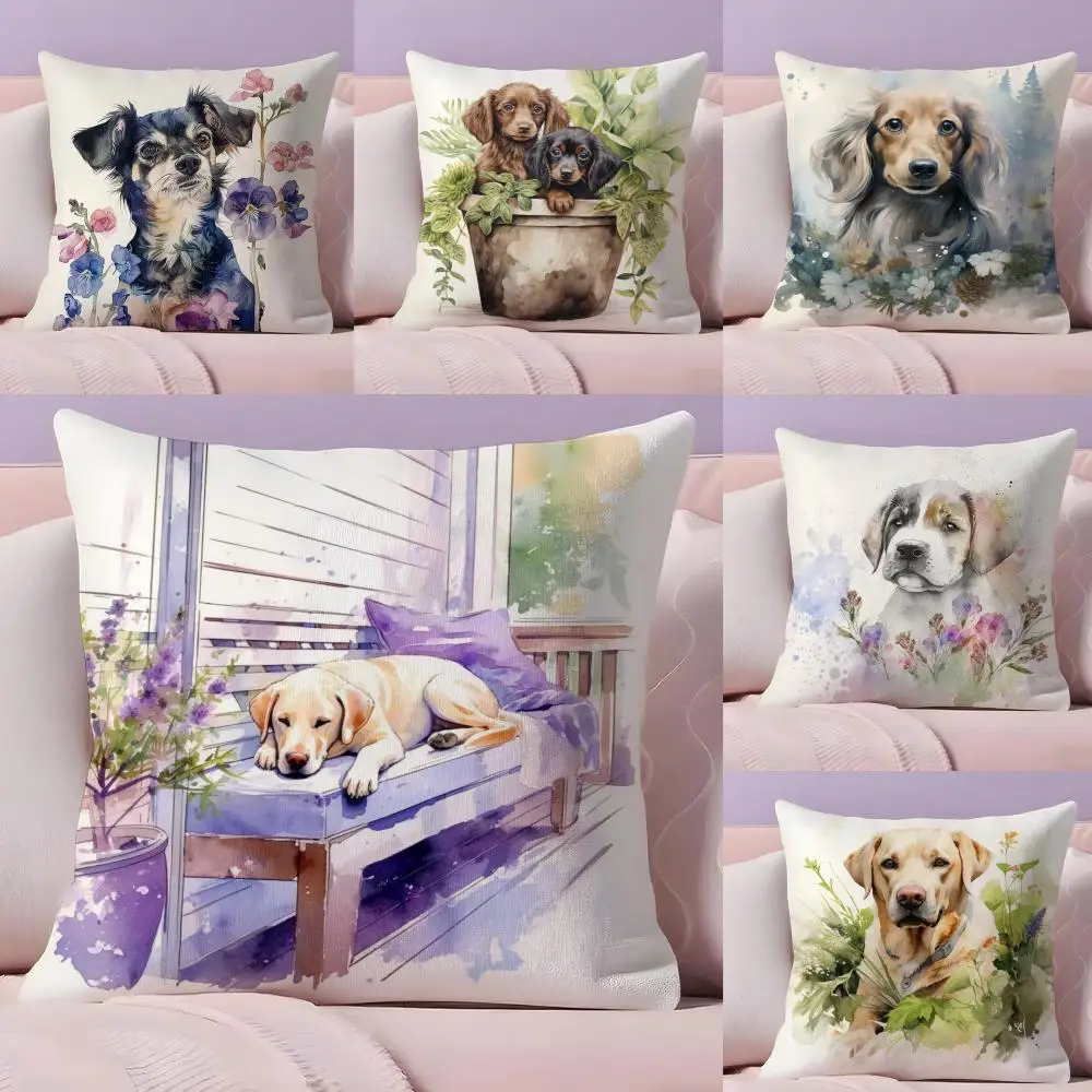 

Watercolor Pet Dog Pillow Case Silky Short Plush with Invisible Zipper Dustproof Sofa Cushion Cover for Home Decor
