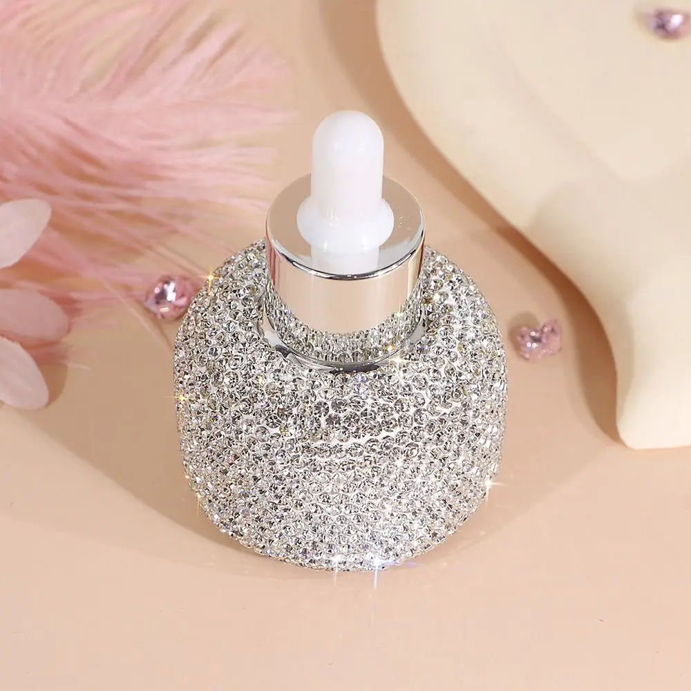 Refillable Glass Dropper Bottles Leakproof Portable Essential Oil Vials Rhinestone Inlaid Shiny Cosmetic Sample Containers