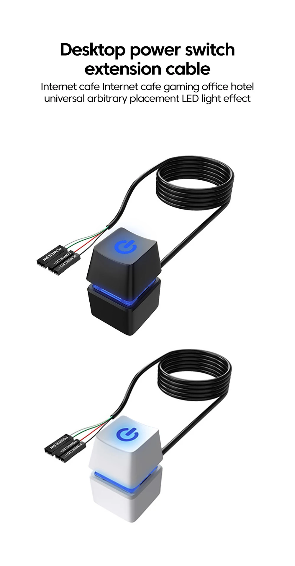 Cable D Alimentation Pc Bouton D'alimentation Externe, Interrupteur D'ordinateur, Bouton De Redémarrage De Bureau Avec Alimentation Pc Blanc