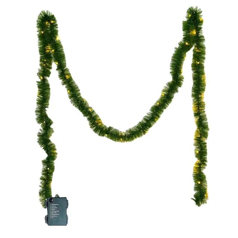 5M Christmas Garland For Mantle Pine Branches Lighted Garland Pine Needle Christmas Mantel Garland With LED Lights Outdoor