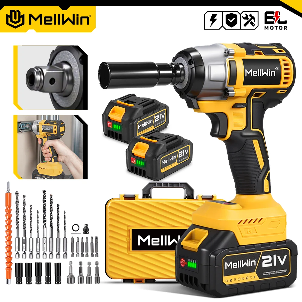 MELLWIN 800W jeu de clés électriques sans brosse 3-en-1 perceuse électrique sans fil/tournevis/clé à chocs pour Makita broche de batterie 18V