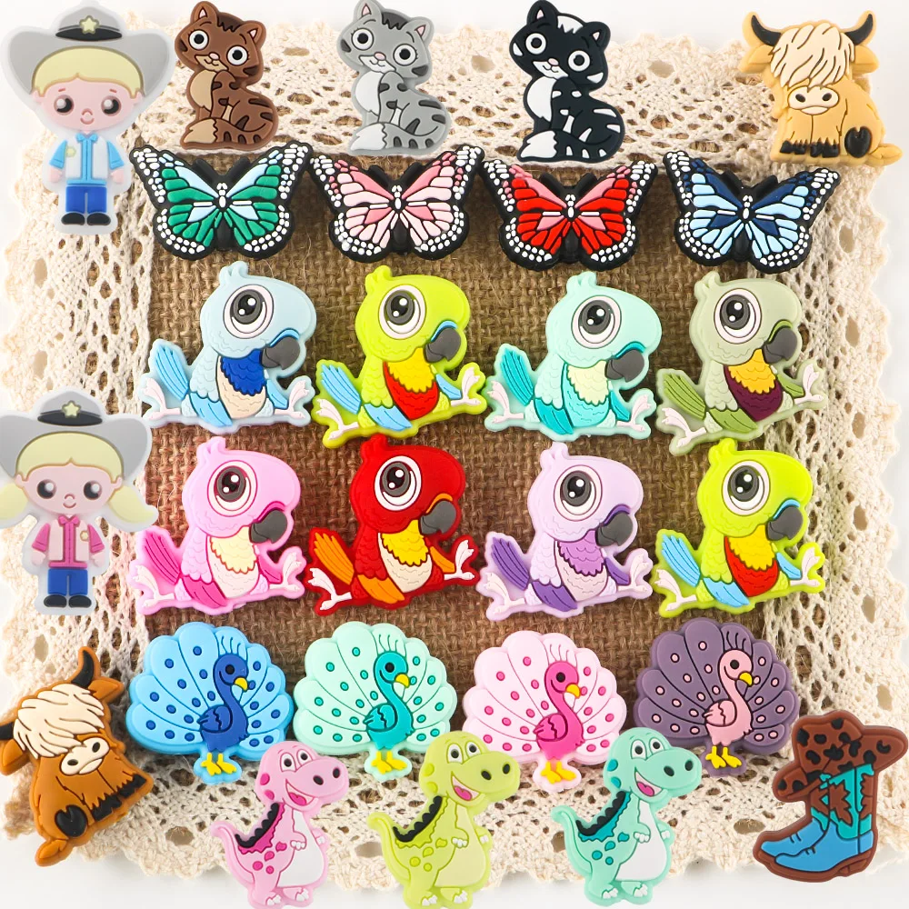 

Sunrony 50-200Pcs New Silicone Bead Cartoon Butterfly Yak Parrot Boy Girl For Jewelry Making DIY Necklace Jewelry Accessorie