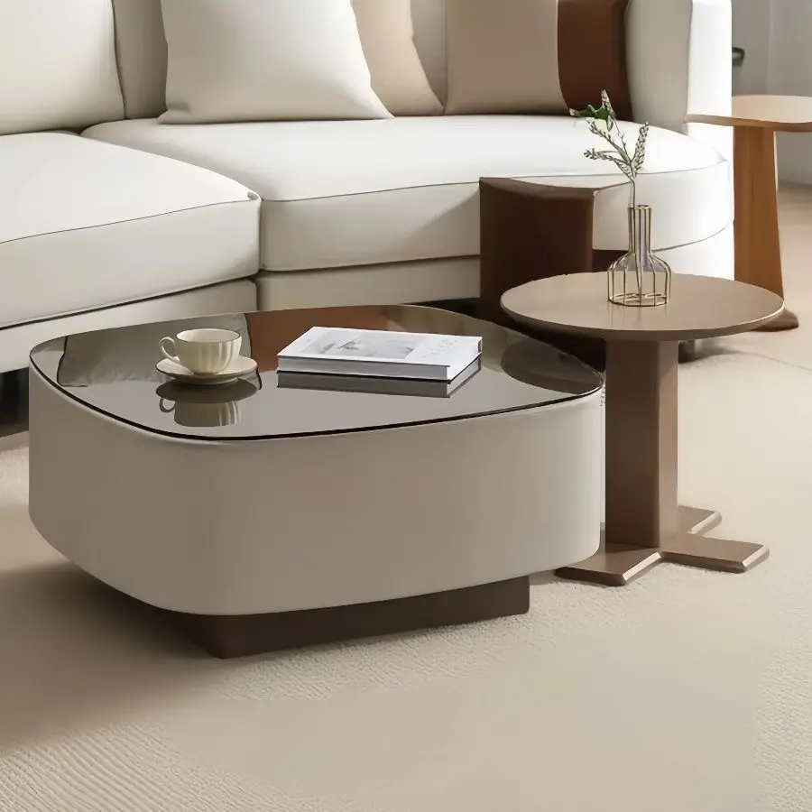 Tempered glass cream style modern minimalist living room household small apartment combination