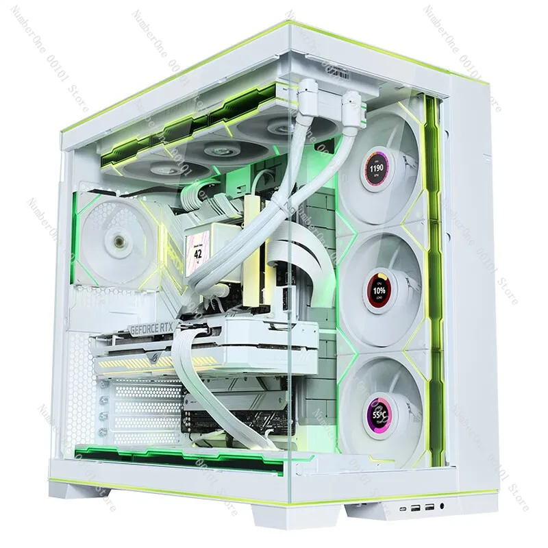 Computer Case with Dual ARGB Light Strips,White/Black PC Gaming Tower Case,Clear Side Panel Desktop Setup,Suitable E-sports Room