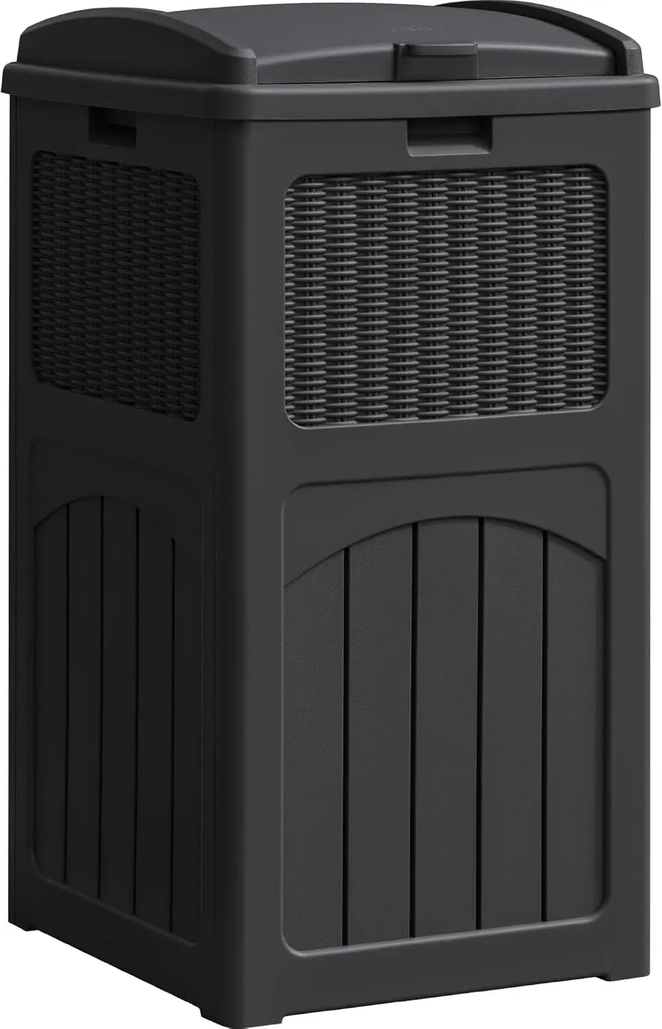

33 Gallon Outdoor Trash Can with Lid, Waterproof Patio Garbage Bin, Black - Large Capacity & Easy Assembly