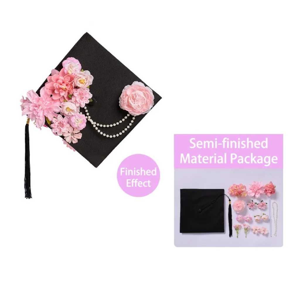 

Trencher Cap DIY Flowers Graduation Cap Mortar Board Adjustable Kids Academic Hat with Tassels Charm Ornament Bachelor