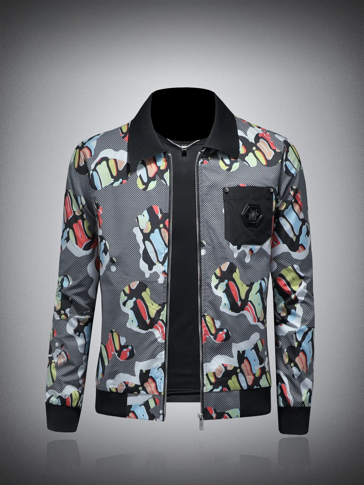 

Casual Faionable Men's Jaet Autumn Wear Polyester Fabric Long Sve Zipper Closure No Hat Lightweight Luxury Sle Printed