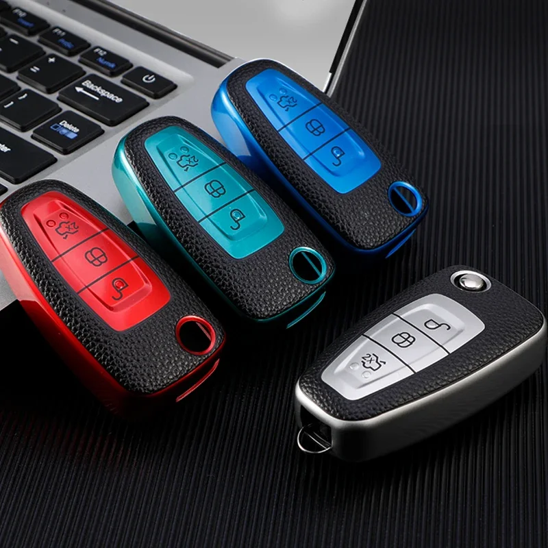 For Ford Focus 2 3 MK3 ST RS Ecosport Kuga Escape Fiesta C-Max S-Max Mondeo Car Folding Key Case Cover Holder Protector Keychain