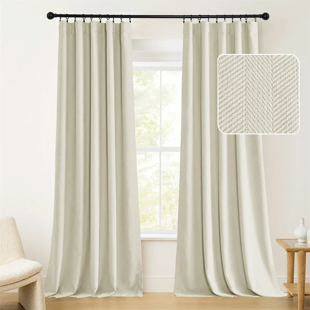 RYB HOME Chenille Curtains with Herringbone Pattern  Soft Warm Touch Fabric Back Tab & Rod Pocket Drapes for Nursery Dining Room