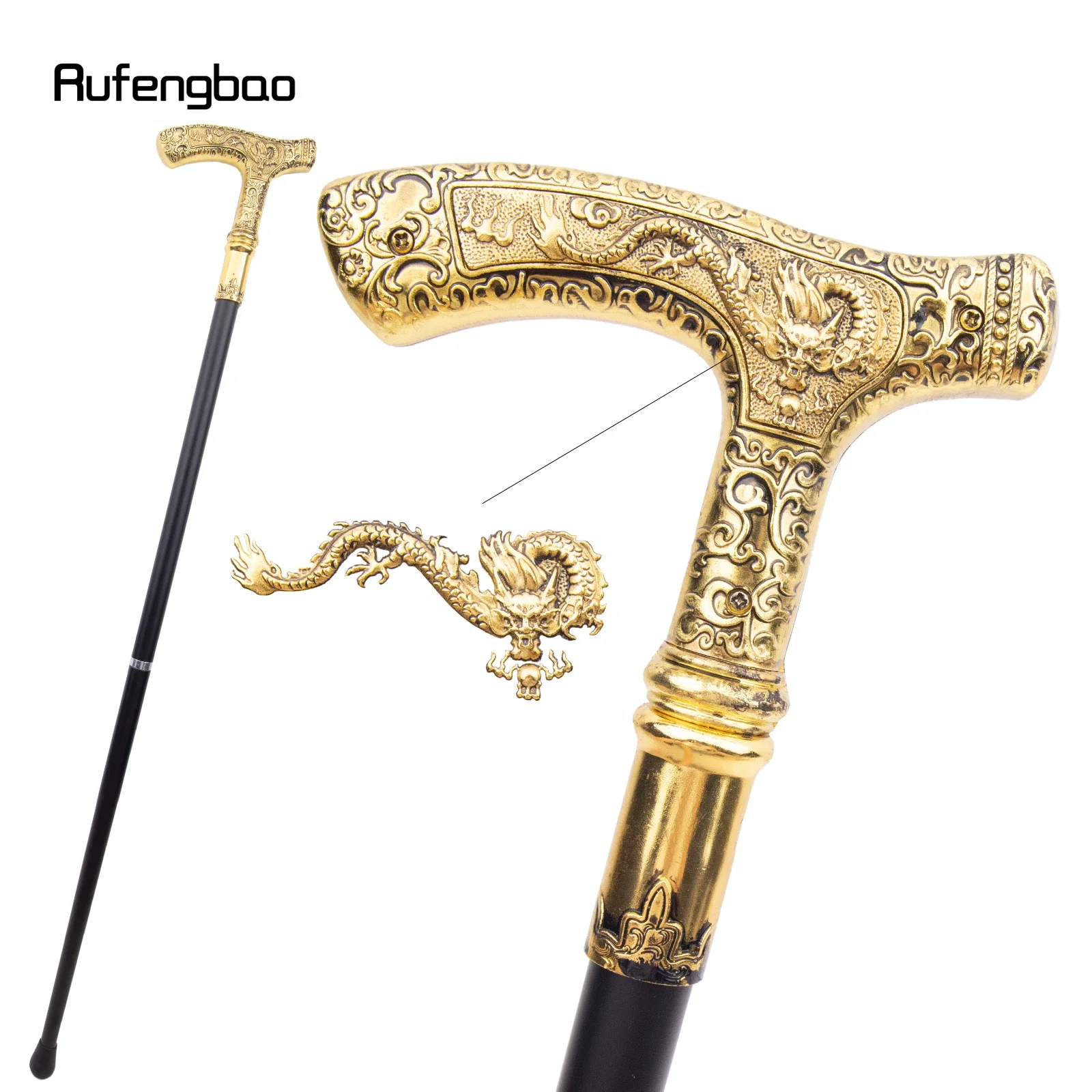 Golden Dragon หรูหรารูปแบบเดิน Stick Party แฟชั่น Elegant Walking Stick ตกแต่ง Cosplay Cane ลูกบิด Crosier 89 ซม