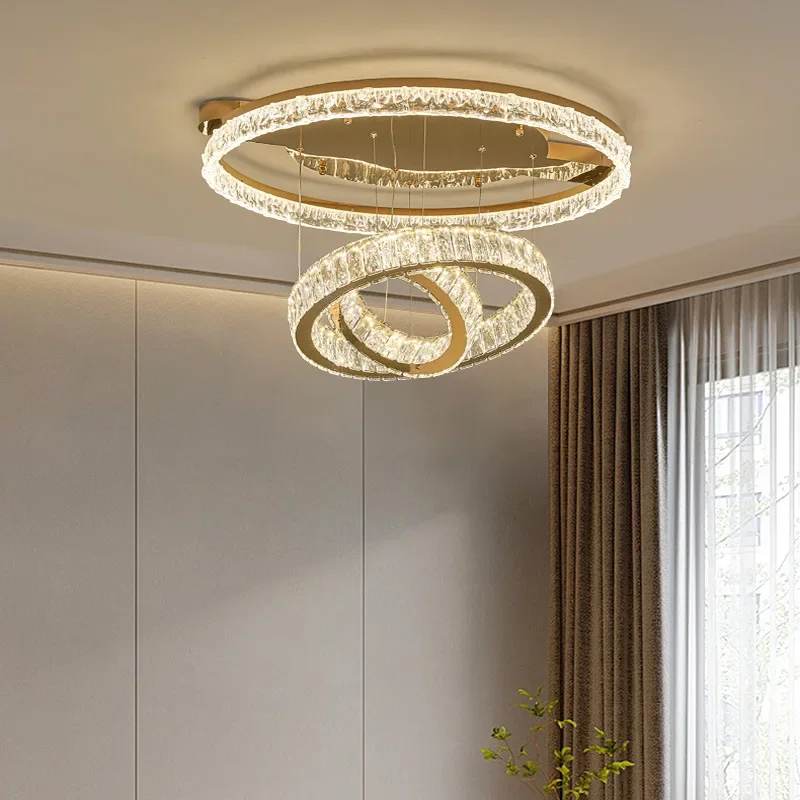 豪華な雰囲気のルームシーリングランプ 丸型クリスタル デュプレックスヴィラ ライトラグジュアリーダイニング マスターベッドルーム リビングルーム