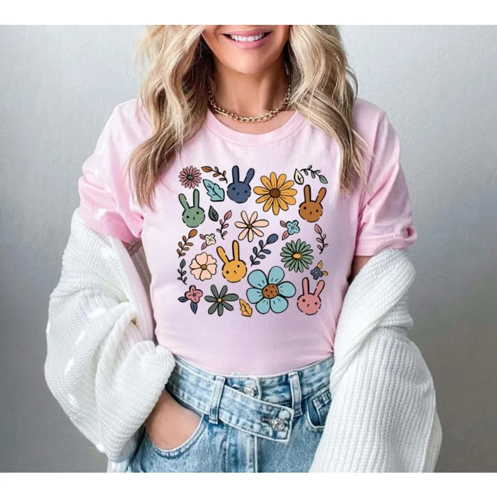 

Vintage Botanical Womens Tshirt Wildflower Graphic Cotton Tee Short Sleeve Summer Casual Easter Shirt Tops Floral Design Clothes