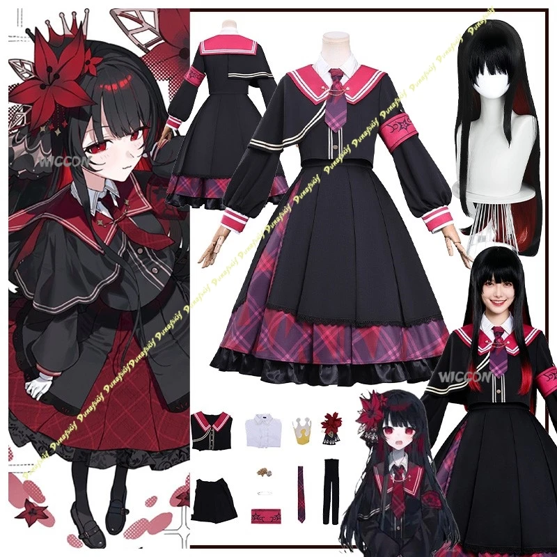 Mahou Shoujo No Majo Saiban Nikaidō Hiro Conjunto de disfraz de cosplay para mujer con peluca y falda roja para fiesta Halloween Navidad