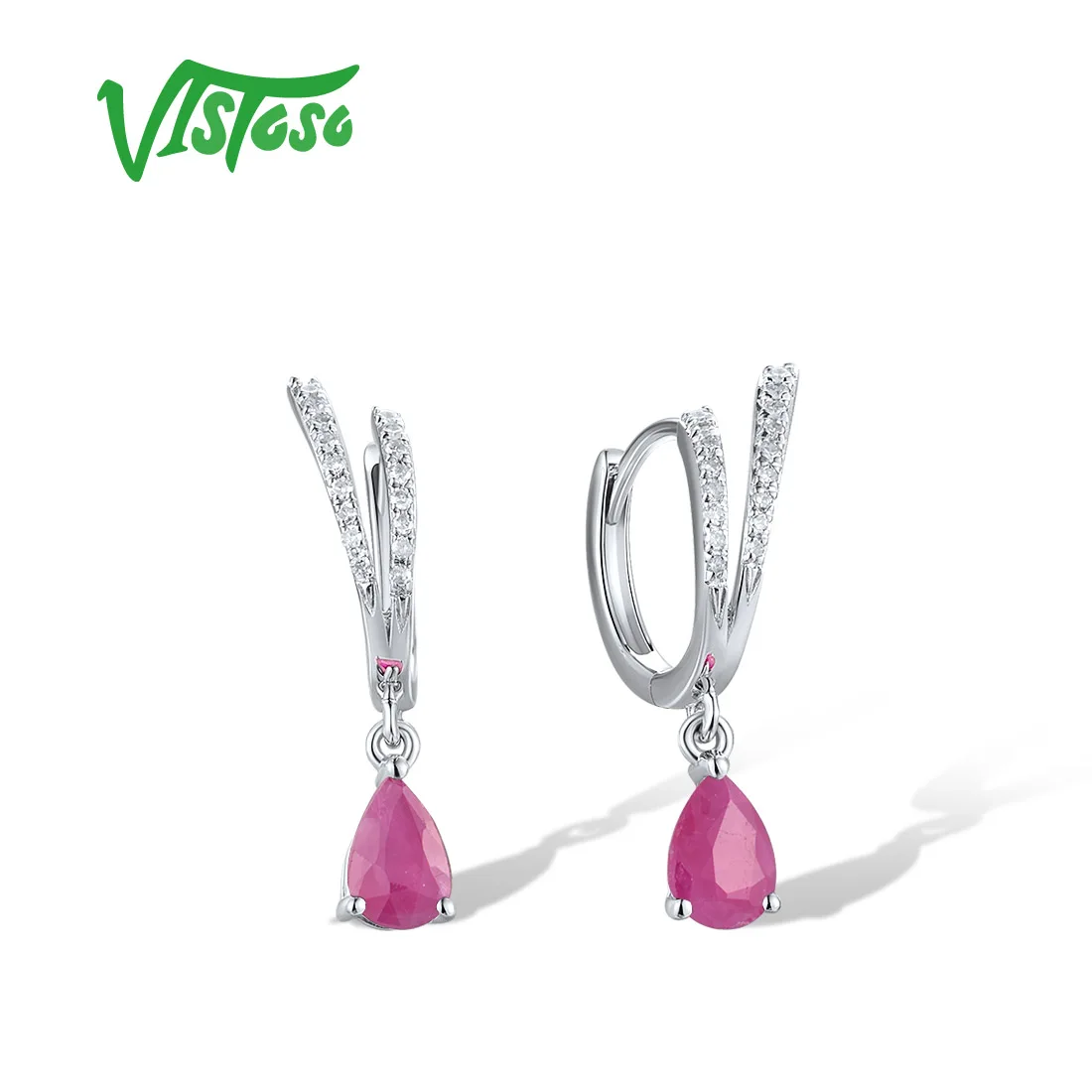 VISTOSO-pendientes de aro de oro blanco/amarillo/Rosa de 14K 585, zafiro azul brillante, rubí, joyería fina única para fiesta de boda