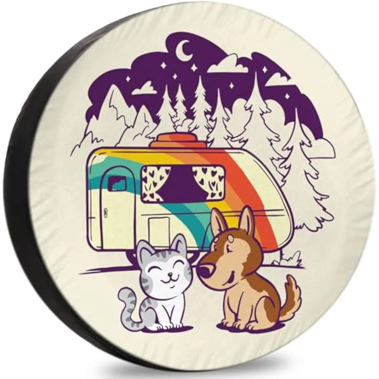 Cat and Dog Camping RV Trailer Tire Cover Cute Rainbow Camper Protector for SUV Truck Van