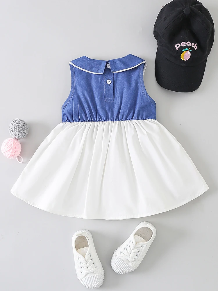 Baby Girl Clothes Tutu Baby Girls solid color denim  colorblock Dress Summer Party Princess Dresses Children Girls Clothing