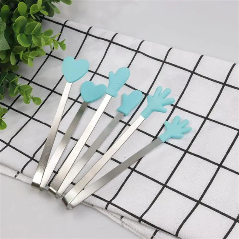 New Portable Creative Small Palm Silicone Clip Non-slip Stainless Steel Mini Food kitchen dishes BBQ Clip Kitchen Tool Tongs