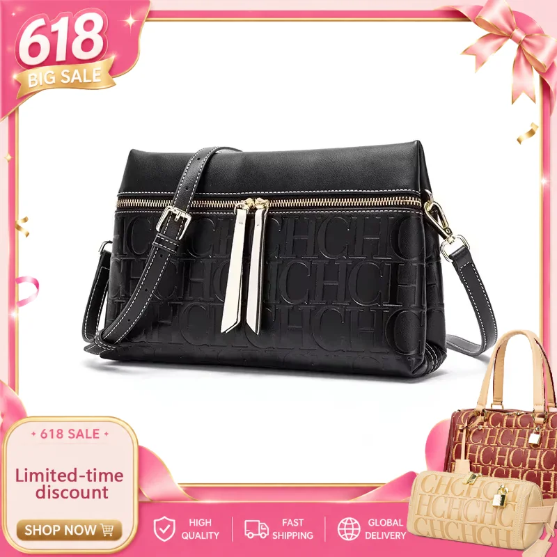 

Letter Double-sided Zipper Shoulder Bag Embossed 2026 New Brand High-quality PU Leather Crossbody Bag