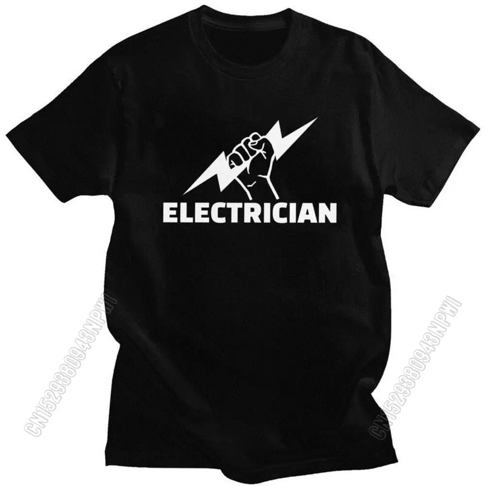 Electrician T Shirt For Men Pure Cotton Tee Engineer Electrical Power Tshirts Short Sleeved T-Shirt Gift