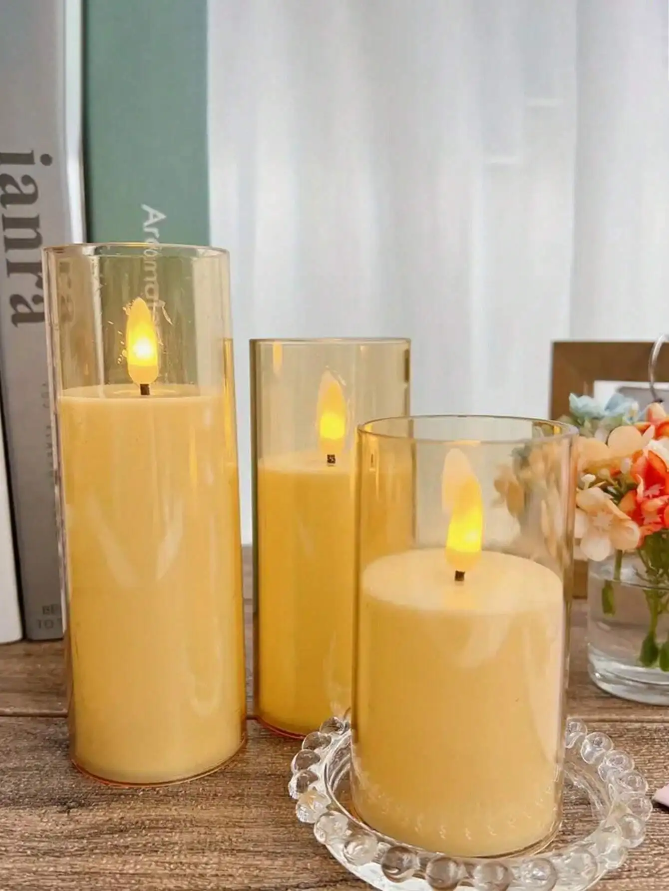 1 قطعة/3 قطعة شموع قطرة الماء LED عديمة اللهب وامضة: كريم أبيض يعمل بالبطارية، لقضاء العطلات/الزفاف/الحفلة